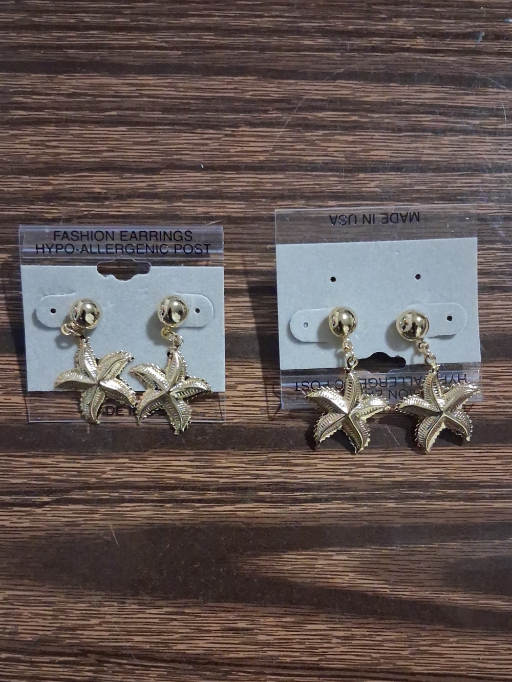 Gold Starfish Dangle Earrings - Hypo-Allergenic Post